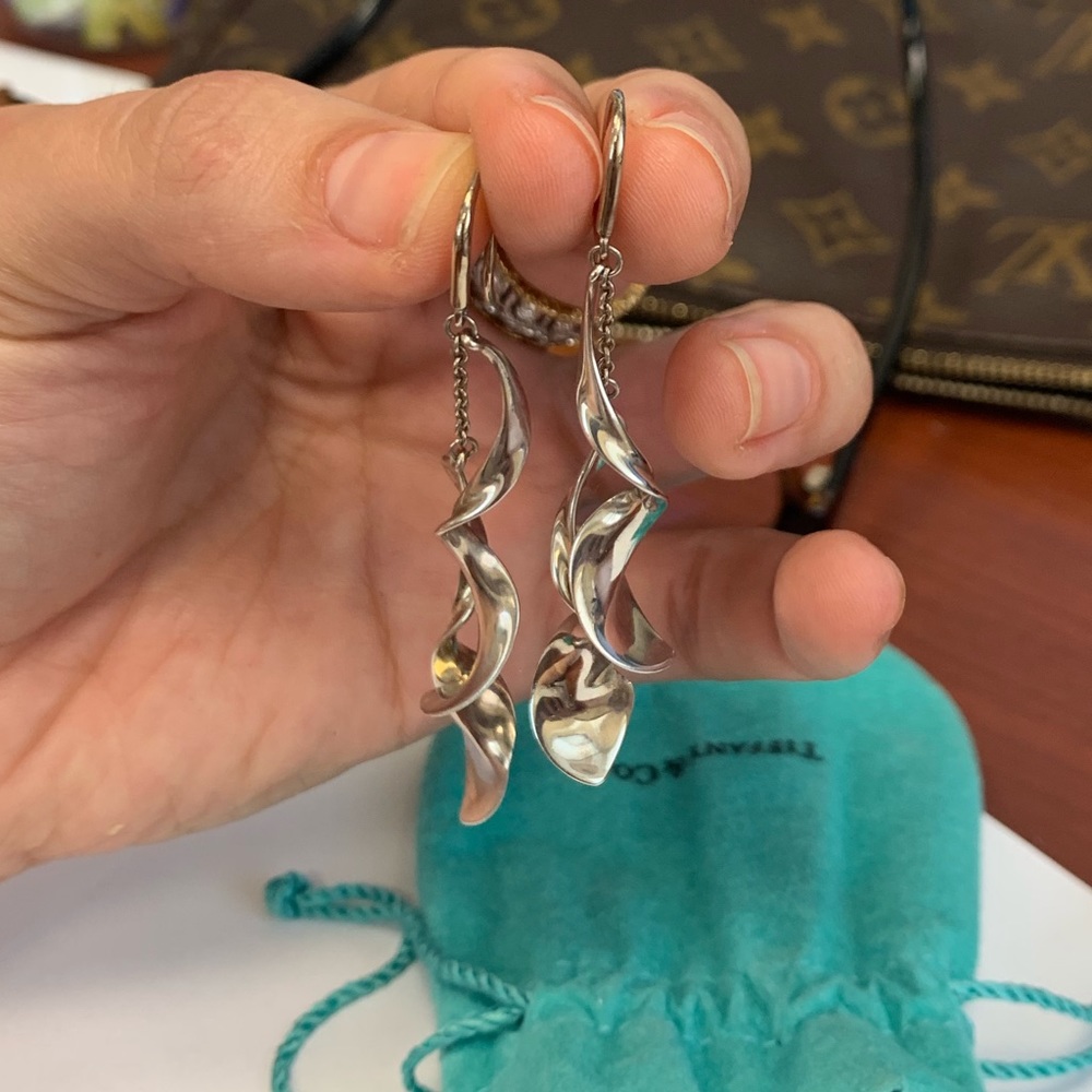 Tiffany & Co Silver Double Orchid Earrings